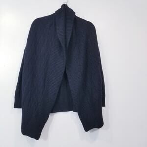 POLO Ralph Lauren 100% Cashmere Black Cable Knit Cardigan Open Front Side Pocket